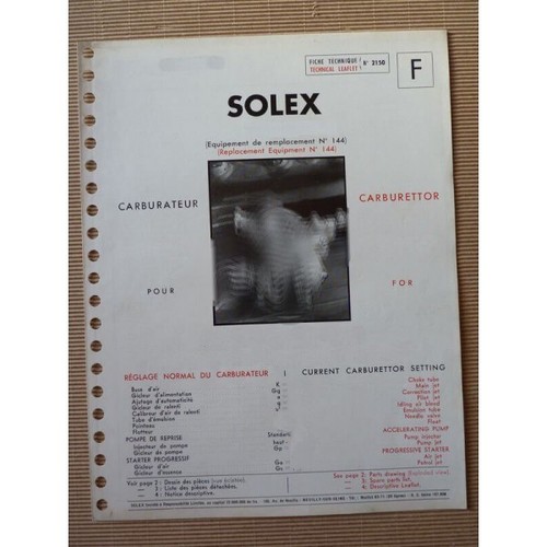 Fiche réglage solex - 22, de