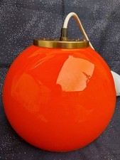 SUSPENSION, LUMINAIRE "BOULE", EN VERRE ORANGE, OPALINE,VINTAGE 70, PARFAIT ÉTAT