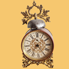 réveil à cloche Japy Frères antiquité décor oiseaux scènes japonisantes