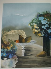 Une belle table  lithographie de Rene Fumeron 1921/2004  Non signee