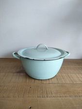 Ancien Fait Tout / Marmite / Cocott Émaillé Vert Bleuté - Vintage - Bon État 