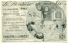 Publicité ancienne la chaudière à gaz PHI issue de magazine 1923 H Leboeuf