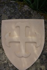 HF1388  BLASON CROIX CATHARE MEDIEVAL ARMOIRIE PIERRE RECONSTITUEE CHEVALIER