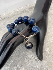 Bracelet XIXe siècle argent poinçon sanglier Perles Sodalite unisexe, ancien