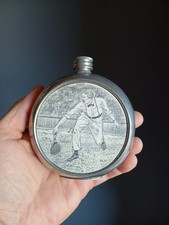 FLASQUE A WHISKY FINE BRITISH PEWTER ENGLAND SHEFFIELD DECOR TENNIS