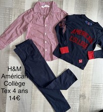 H&M American Collège Tex 4 Ans GARÇON  Ensemble T Shirt + Jean + Chemise Rouge