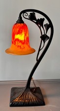 🟢 DAUM☨NANCY LAMPE DE TABLE PATE DE VERRE FER FORGÉ SIGNÉ ART NOUVEAU/DÉCO.