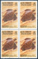 Îles Salomon. Définitif. Faune. Tortue 1982. Valeur élevée. Bloc de 4.