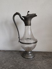 Magnifique Aiguière Ancienne En Verre Et Étain. Etains Du Manoir. Pichet Vintage