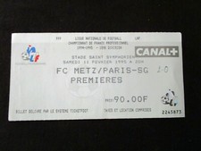 ticket billet football ancien FC METZ PSG PARIS SG 1995 CHAMPIONNAT FRANCE