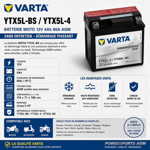 Batterie moto varta ytx5l - varta, ytx5l-bs