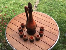 Très jolie service complet à liqueur Orange Flammé Vallauris , Terre Cuite , TBE