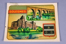 VF Ancien chromotransfert decalcomanie SOLESMES vintage 50/60's Eglise Pont