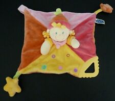 *. DOUDOU PLAT MOTS D'ENFANTS POUPEE FILLE ROSE JAUNE ORANGE ETOILE ROND NEUF*