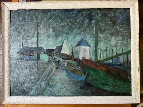 Marine barque village huile - barque,