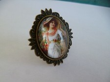 bague bronze réglable cabochon femme shabby 18*25mm pochette cadeau offerte