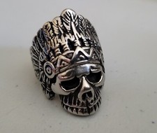 BAGUE ACIER / tête de mort crâne Indien homme / bijou squelette / TAILLE 19