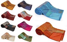 Indien Main Fabriqué Art Vintage Soie Lit Housse Patchwork Kantha Couette Reine