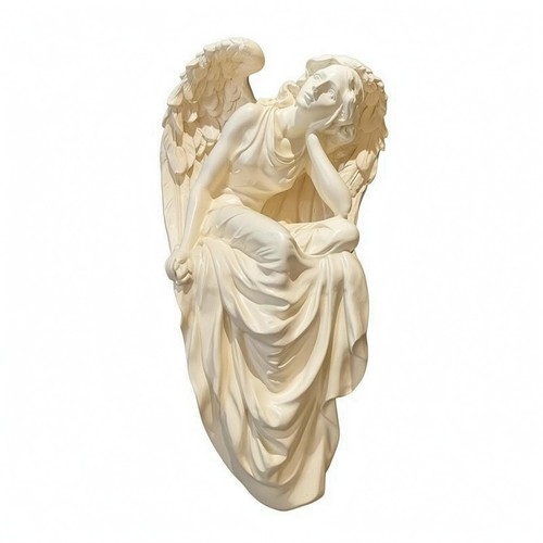 Figurine ange assis beige - assis,