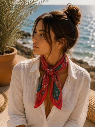 Foulard carré rouge imprimé