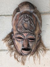 Grand masque africain - bois et cuivre