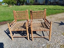 Paire de Fauteuils Bois et Cordes de Style Audoux Minet
