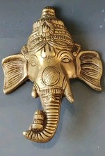 Sculpture Hindoue - Tête du Dieu Éléphant Ganesh porte-bonheur -En bronze Doré