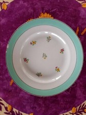 Plat Rond Plat Demi Porcelaine KG Lunéville Vert Céladon Déco Floral Coloré 27cm