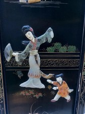 tableau chinois chine asie panneau ancien laqué noir 1950 pierre ancien vintage