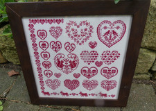 Cadre motifs Brodés Cœurs Noel points de Croix coton French Fabric Shabby Chic