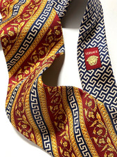 GIANNI VERSACE VINTAGE ANNÉES 90 CLÉ GRECQUE BAROQUE RAYÉE CRAVATE MEDUSA...