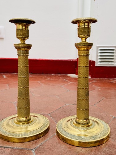 Bougeoirs empire bronze doré - bougeoirs,