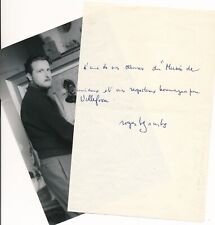 peintre Roger BEZOMBES billet autographe signé ET photographie époque