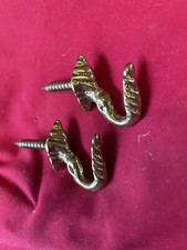 French Wall Hooks Pair Vintage Polished Brass Gold Coat Furniture 1 1/4” Hanger