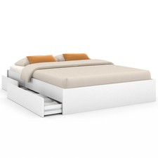 Cadre de lit double TOMI 4 tiroirs avec sommier 140 x 190 cm blanc