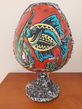 Grand Vase Signé PUGI En Ceramique Fat Lava Décor Poisson Vallauris 1950 1960 