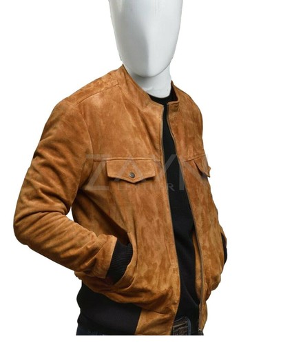 Blouson bomber cuir suédé - en,