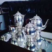 Service à Thé/Café Art Déco Bouillet Bourdelle Métal Argenté/ Palissandre 1930