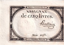5 Livres - 10 Brumaire An II (31.10.1793) - Sign. Poullain - Série 22355