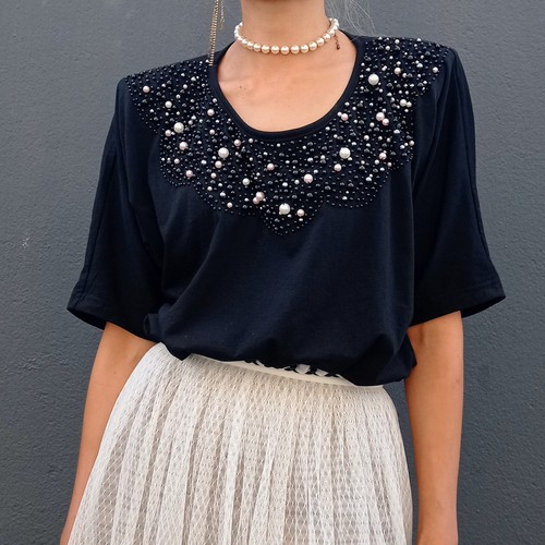 Top perles épaulettes - top,