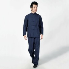 Hommes 2 Pièce Chinois Kung Fu Suit Chemises Pantalon Arts Martiaux Frog Boutons