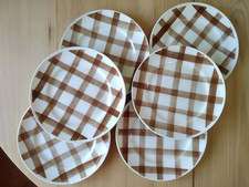 Lot de 6 assiettes à dessert Moulin des Loups vintage* Ecossais marron