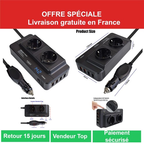 Onduleur 12v 220v 200w - 200w, prise