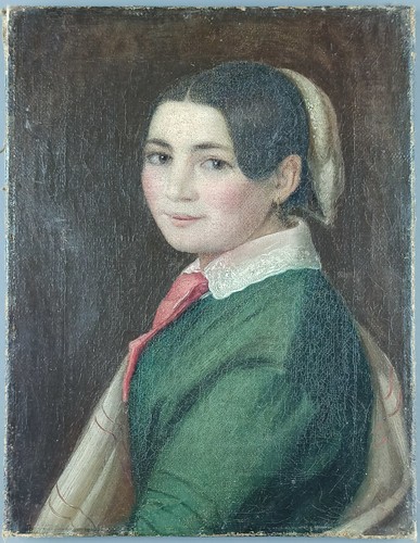 Ancien tableau jeune fille - tableau, "jeune