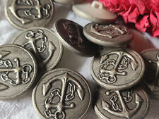 Lot 6 gros boutons vintage recouvert métal ancre marin paris 2,8 cm ref 5575