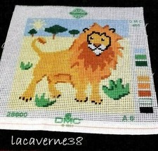 Canevas neuf à faire DMC 20x20cm lion animaux idéal enfant toile blanche san fil