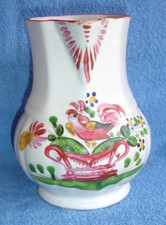 Ancien Pichet au Coq en Faïence Polychrome, 19ème, Les Islettes ou Saint Clément