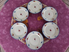 6 Assiettes à Dessert Digoin Sarreguemines Modèle Mary Lou Peint Main 20,5cm