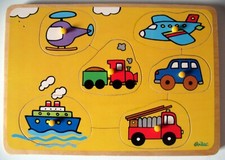 VILAC Puzzle à boutons encastrement bois sonore - Transports - 6 pièces