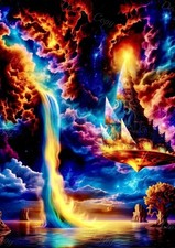 Photo A4 cascade arc-en-ciel navire céleste monde magique – 838